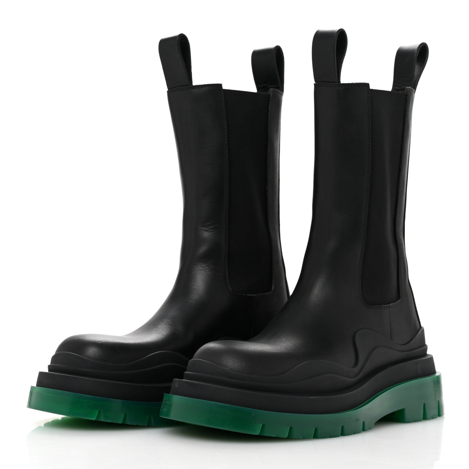 Bottega Veneta Calfskin The Tire Chelsea Boots 35 Black Green 4 of 9