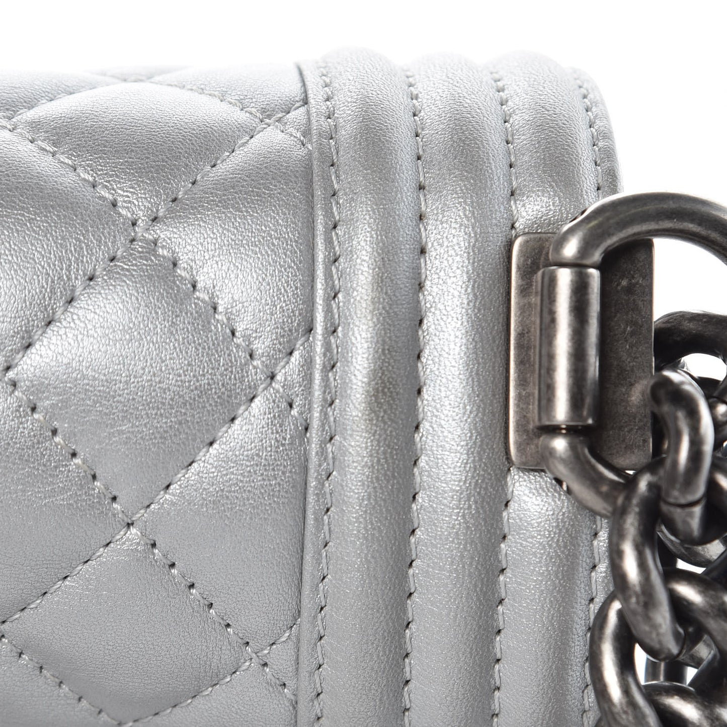 Metallic Calfskin Quilted Medium Boy Flap Silver