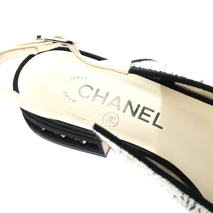 Chanel Tweed Cap Toe CC Slingback Flat 38.5 Ecru Black 7 of 9