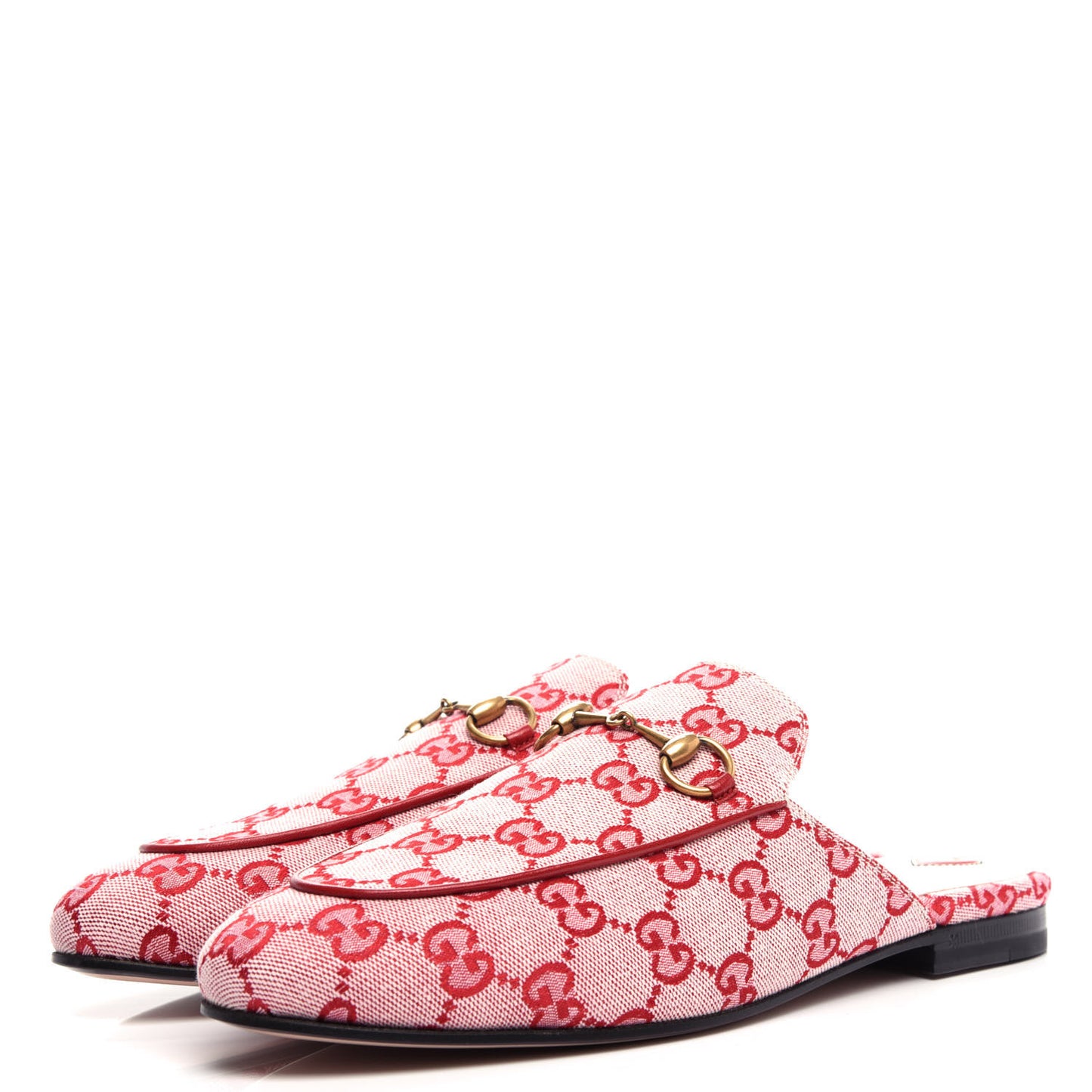 Canvas GG Monogram Horsebit Womens Princetown Slippers 39 Gardenia Hibiscus Red