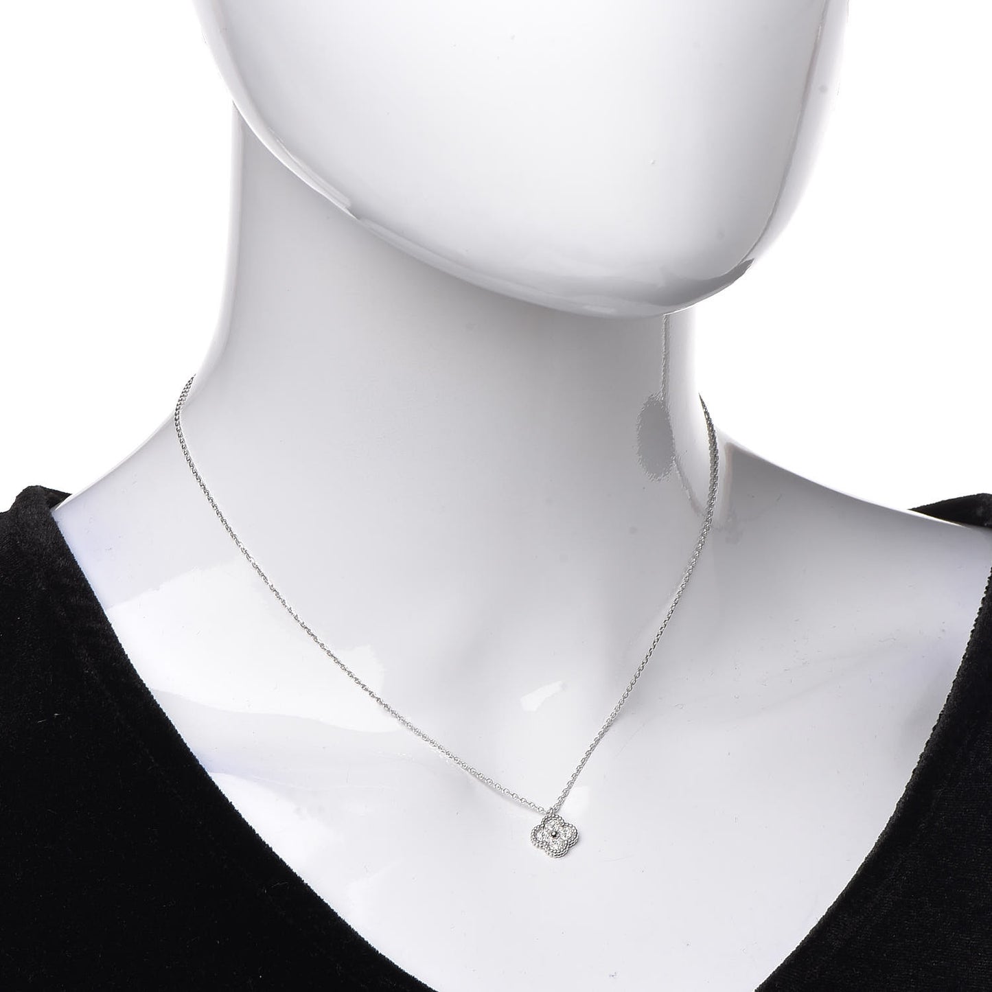 18K White Gold Diamond Sweet Alhambra Pendant Necklace