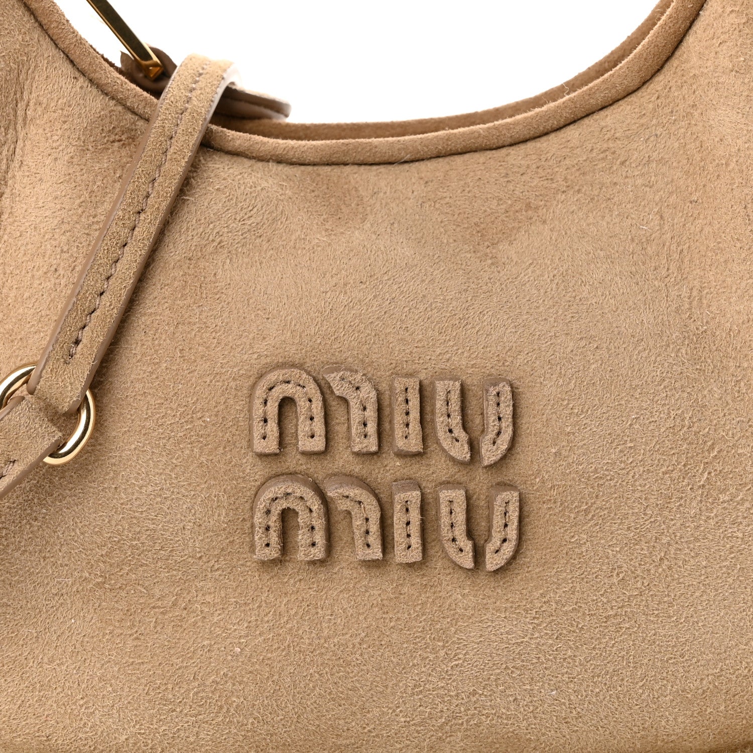 Miu Miu Suede Shearling Mini Wander Hobo Sabbia 7 of 9