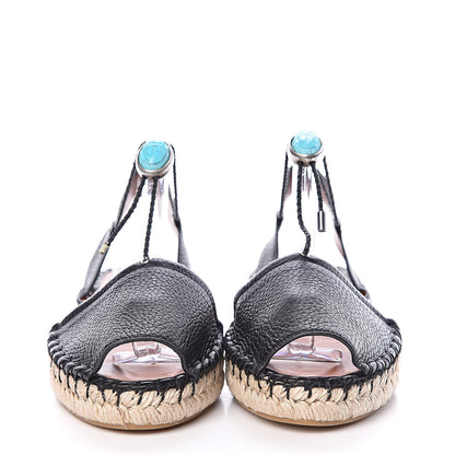 Valentino Garavani Grained Calfskin Turquoise Embellished Espadrilles 37 Black 2 of 9