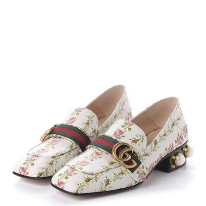 Gucci Calfskin Web Pearl Floral Embellished Peyton Loafer 36 White Multicolor 3 of 9