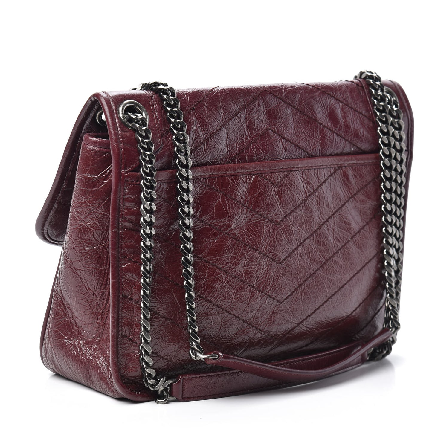Crinkled Calfskin Matelasse Monogram Medium Niki Chain Satchel Burgundy