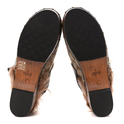 Gucci Monogram Calfskin Fur Horsebit Amstel Slingback Clogs 41 Beige Ebony New Acero Naturale 5 of 8