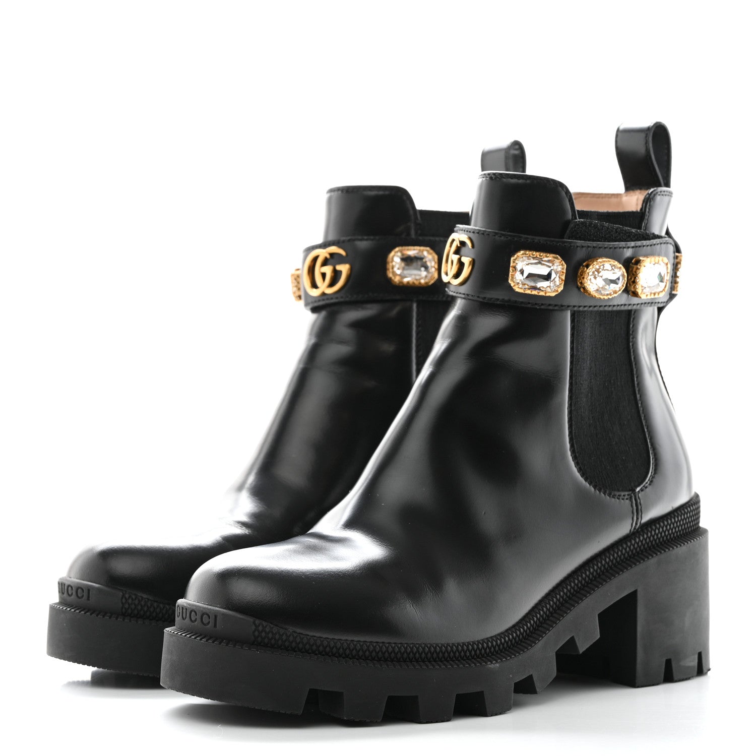 Gucci Calfskin Crystal GG Trip Chelsea Ankle Boots 35.5 Black 3 of 8