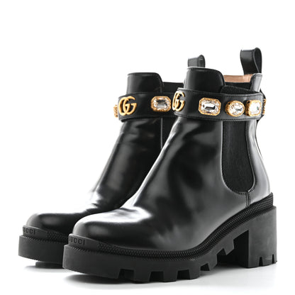 Gucci Calfskin Crystal GG Trip Chelsea Ankle Boots 35.5 Black 3 of 8
