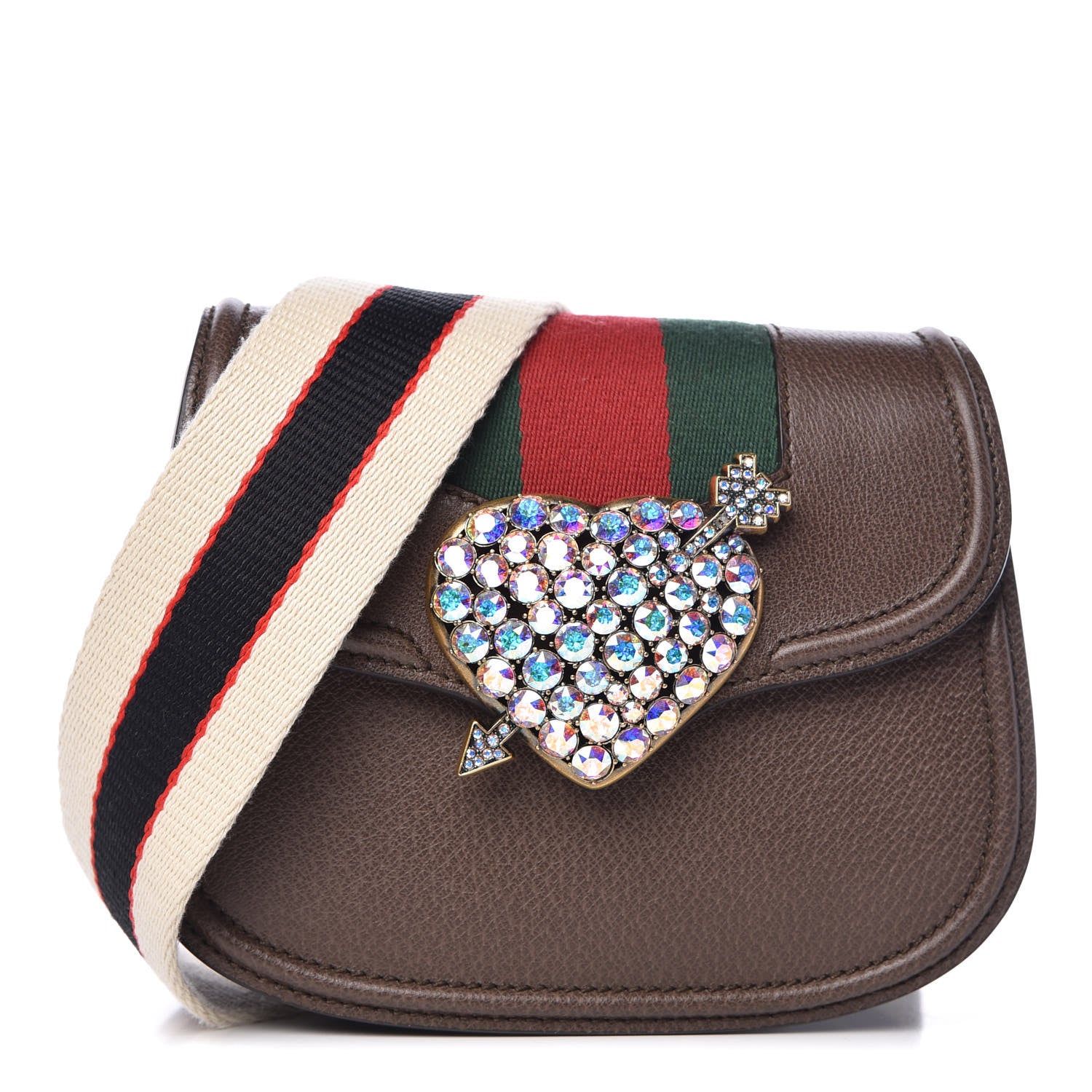 Gucci Textured Calfskin Web Crystal Heart Stripe Small Totem Shoulder Bag New Acero 1 of 10