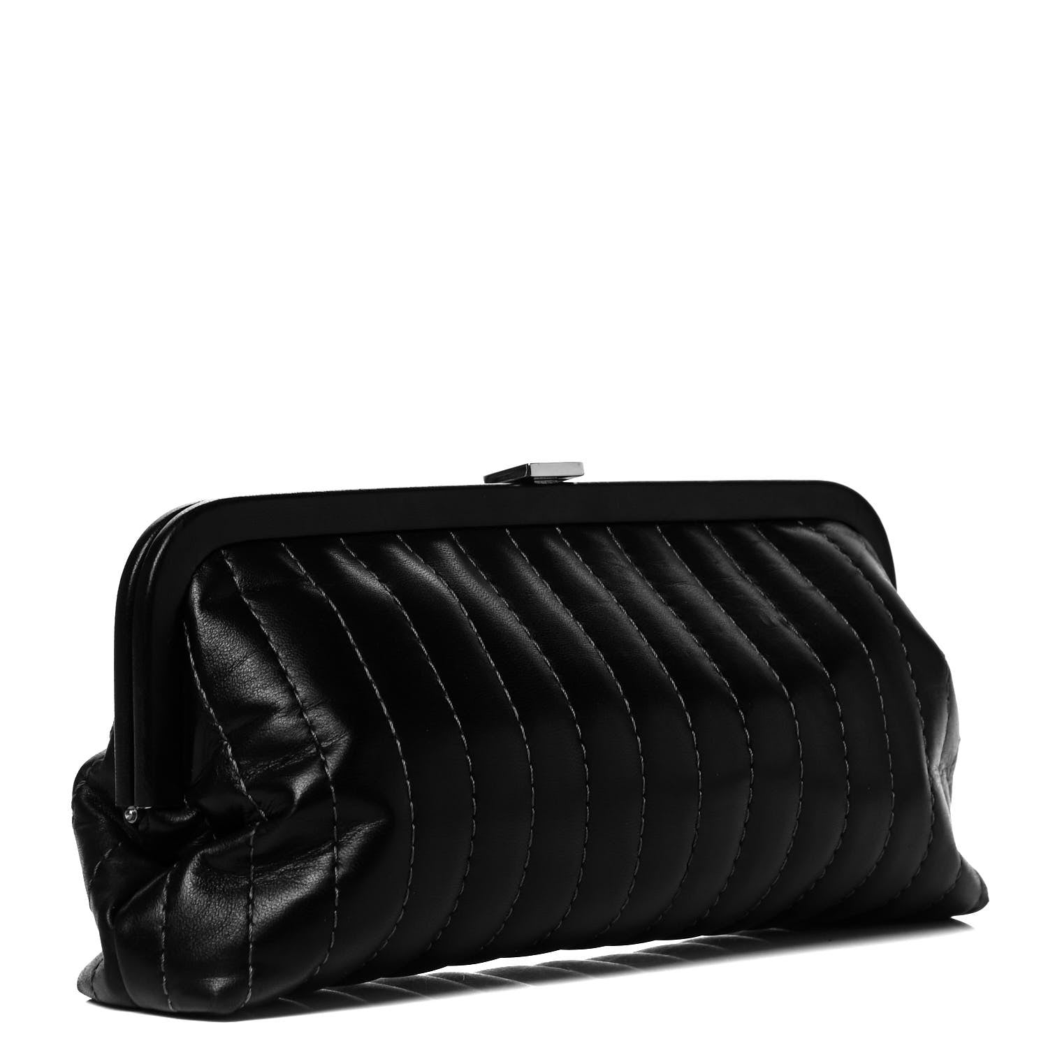 Chanel Lambskin Vertical Quilted Mademoiselle Clutch Black 3 of 10