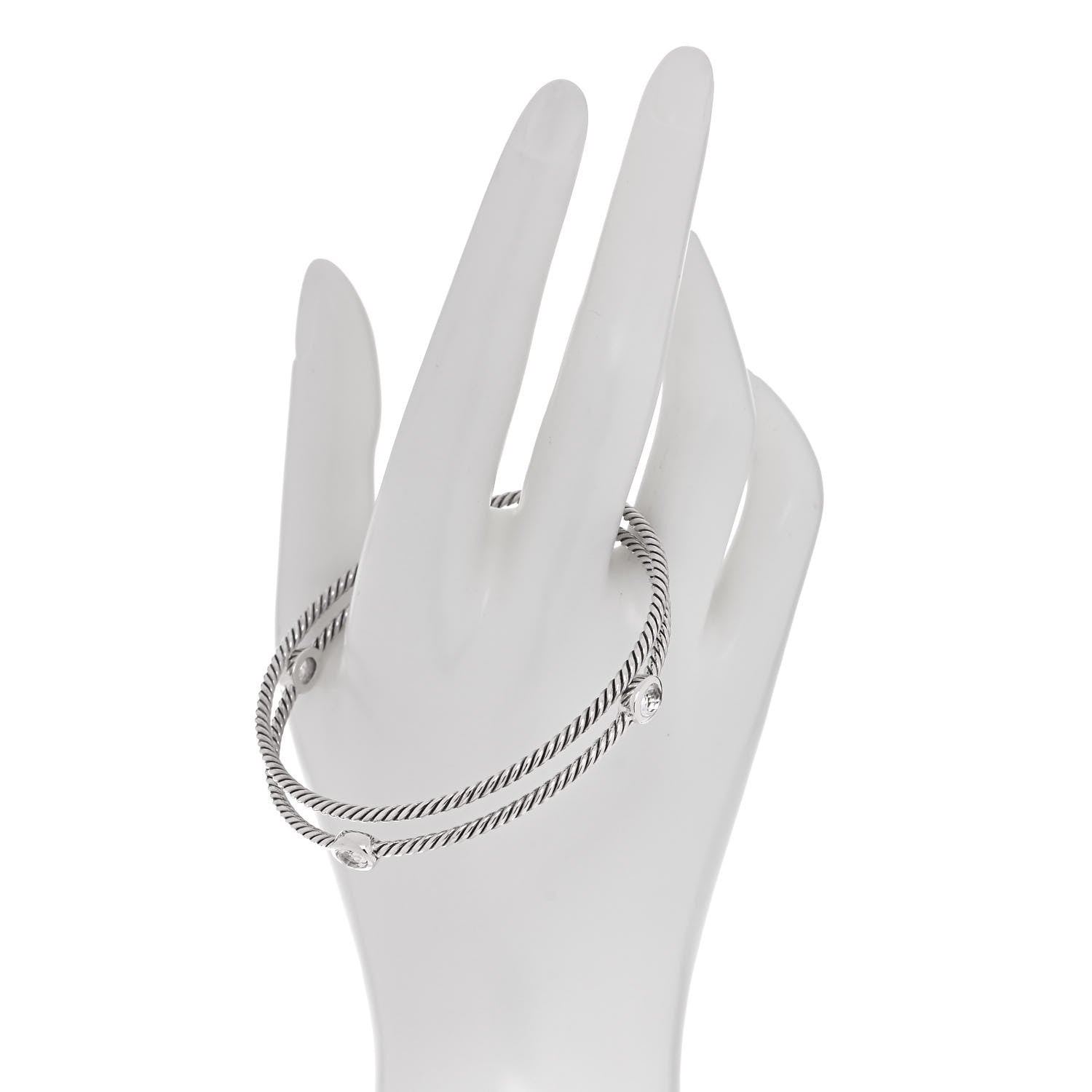 David Yurman Sterling Silver Crystal Color Classics Cable Bangle Bracelet Set of 2 2 of 5