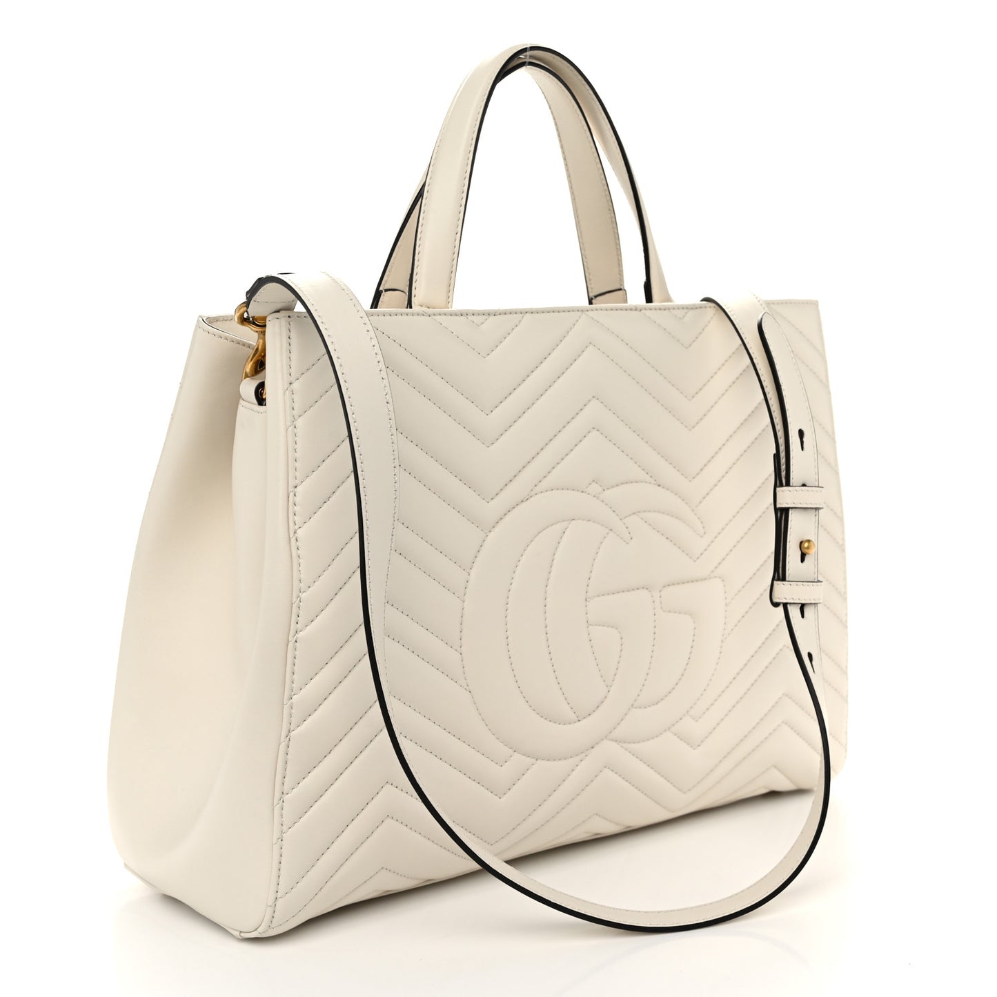 Calfskin Matelasse Medium GG Marmont Tote White