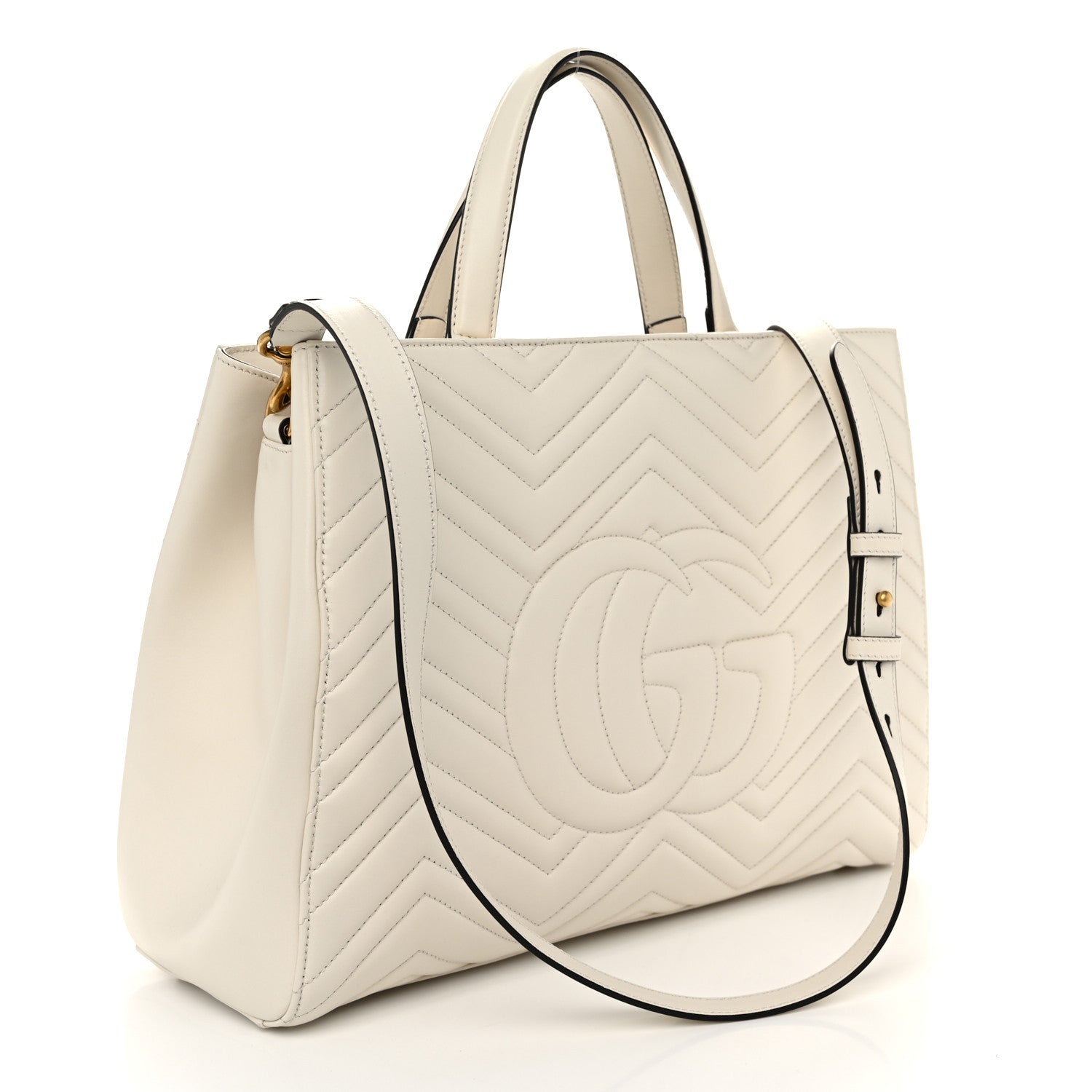 Gucci Calfskin Matelasse Medium GG Marmont Tote White 3 of 11