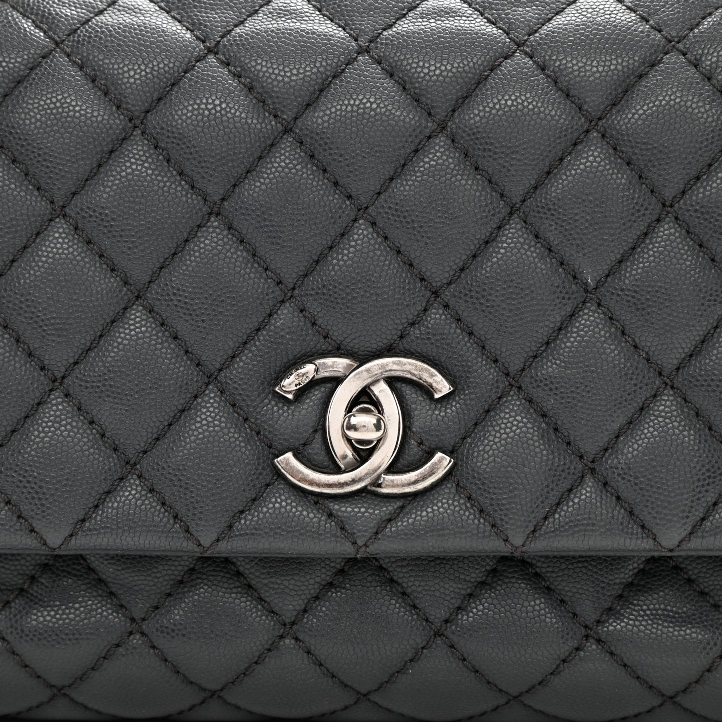 Caviar Quilted Small Coco Handle Flap Grey