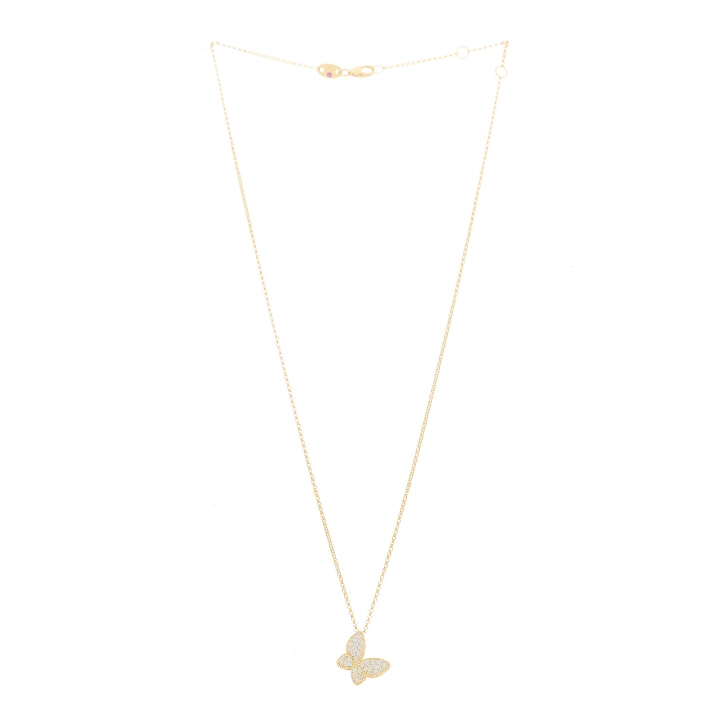 18K Yellow Gold Diamond Princess Butterfly Pendant Necklace