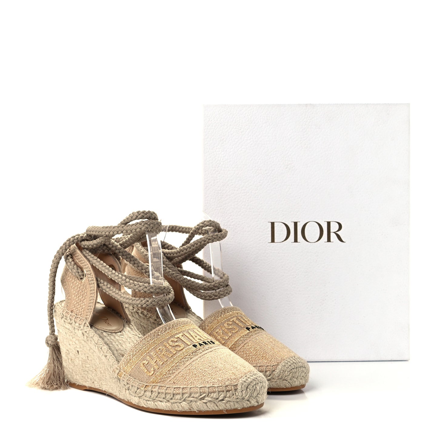 Canvas Embroidered Granville Ankle Tie Espadrille Wedges 40 Cream