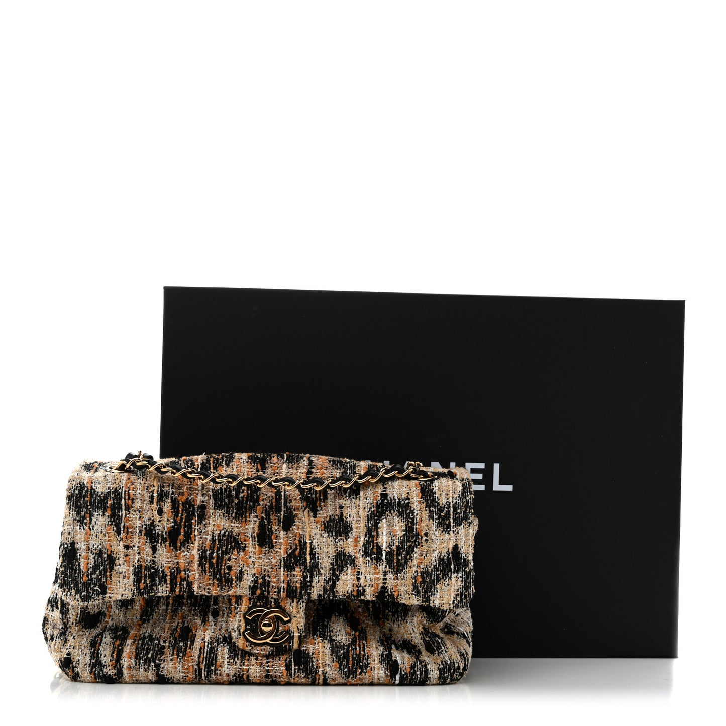 Tweed Mixed Fibers Leopard Print Small Souplissimo Maxi Flap Brown Black White