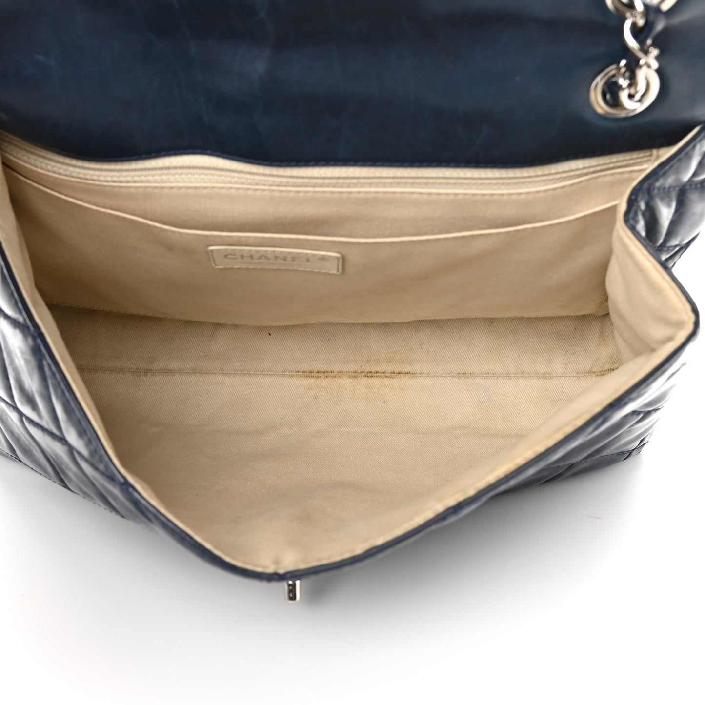 Vinyl Quilted In The Business Flap Bag Navy Blue