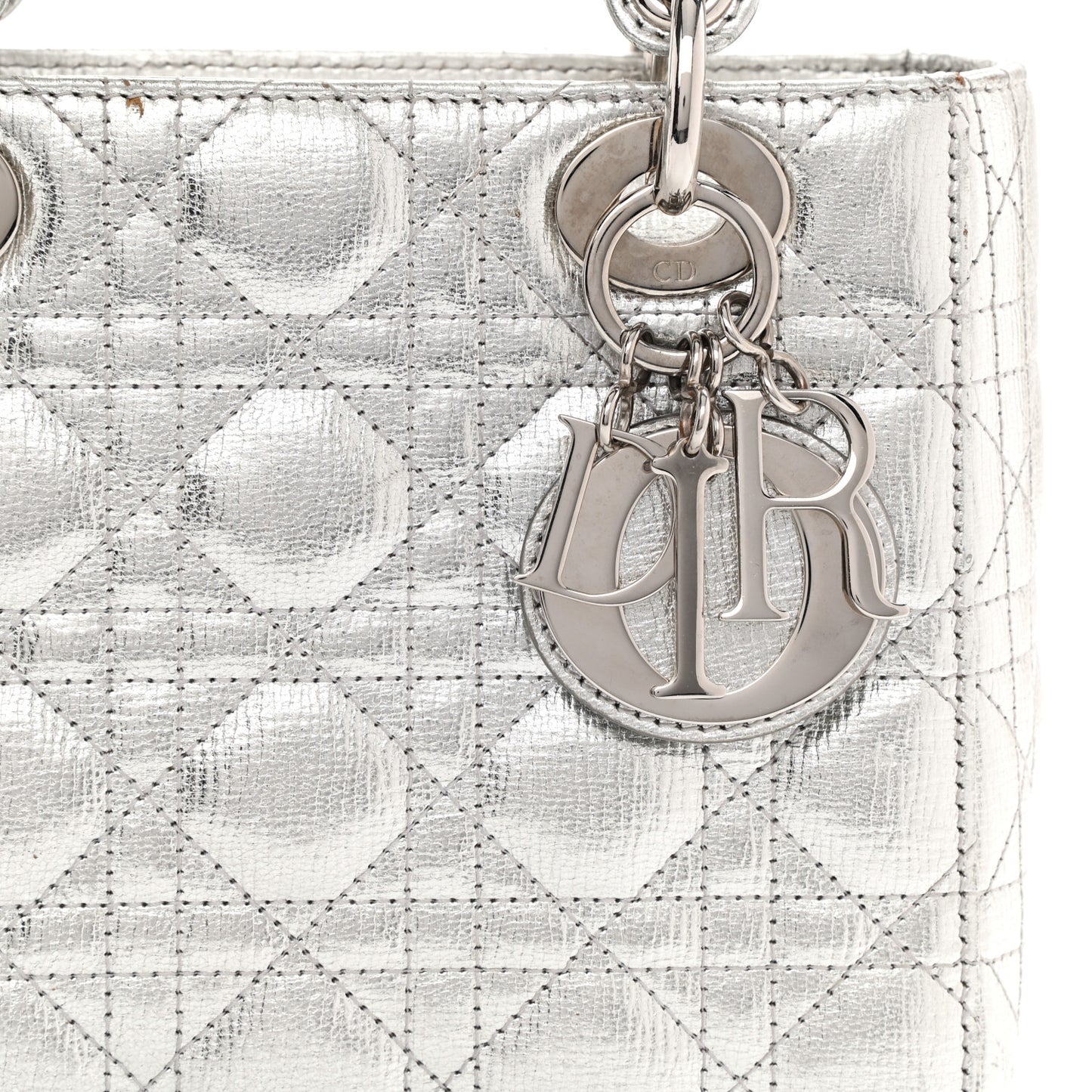 Metallic Grained Calfskin Cannage Small Lucky Badges My Lady Dior Silver