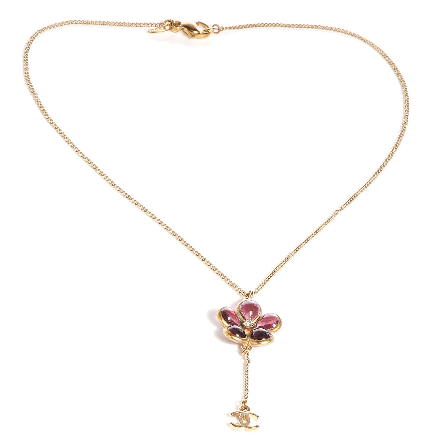 Crystal CC Camellia Flower Drop Necklace