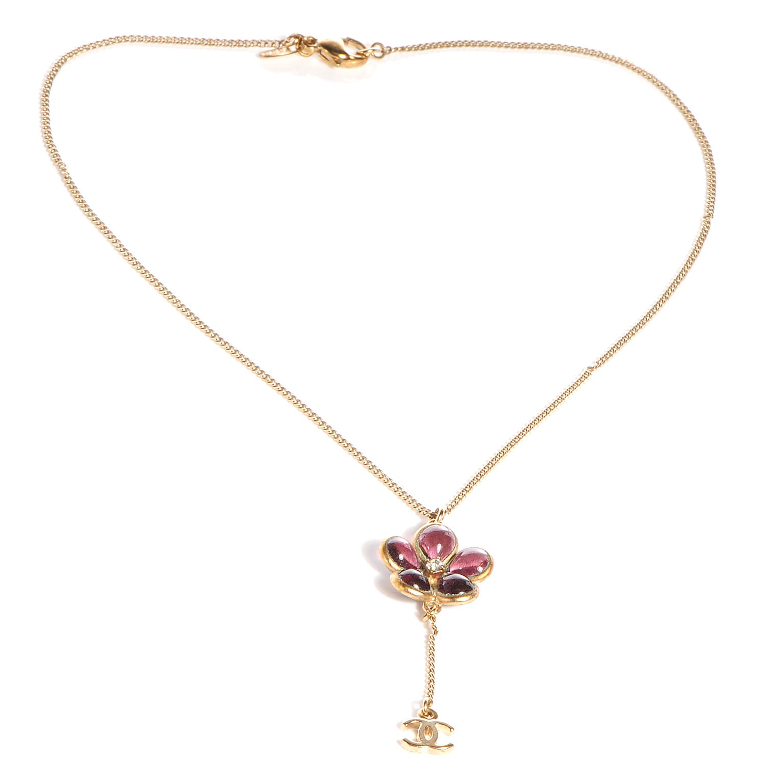 Chanel Crystal CC Camellia Flower Drop Necklace 3 of 4