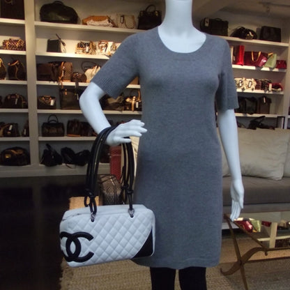 Chanel Calfskin Quilted Large Cambon Bowler White Black 2 of 13