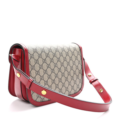 Gucci GG Supreme Monogram Azalea Calfskin Horsebit 1955 Shoulder Bag Beige Ebony New Cherry Red 3 of 11