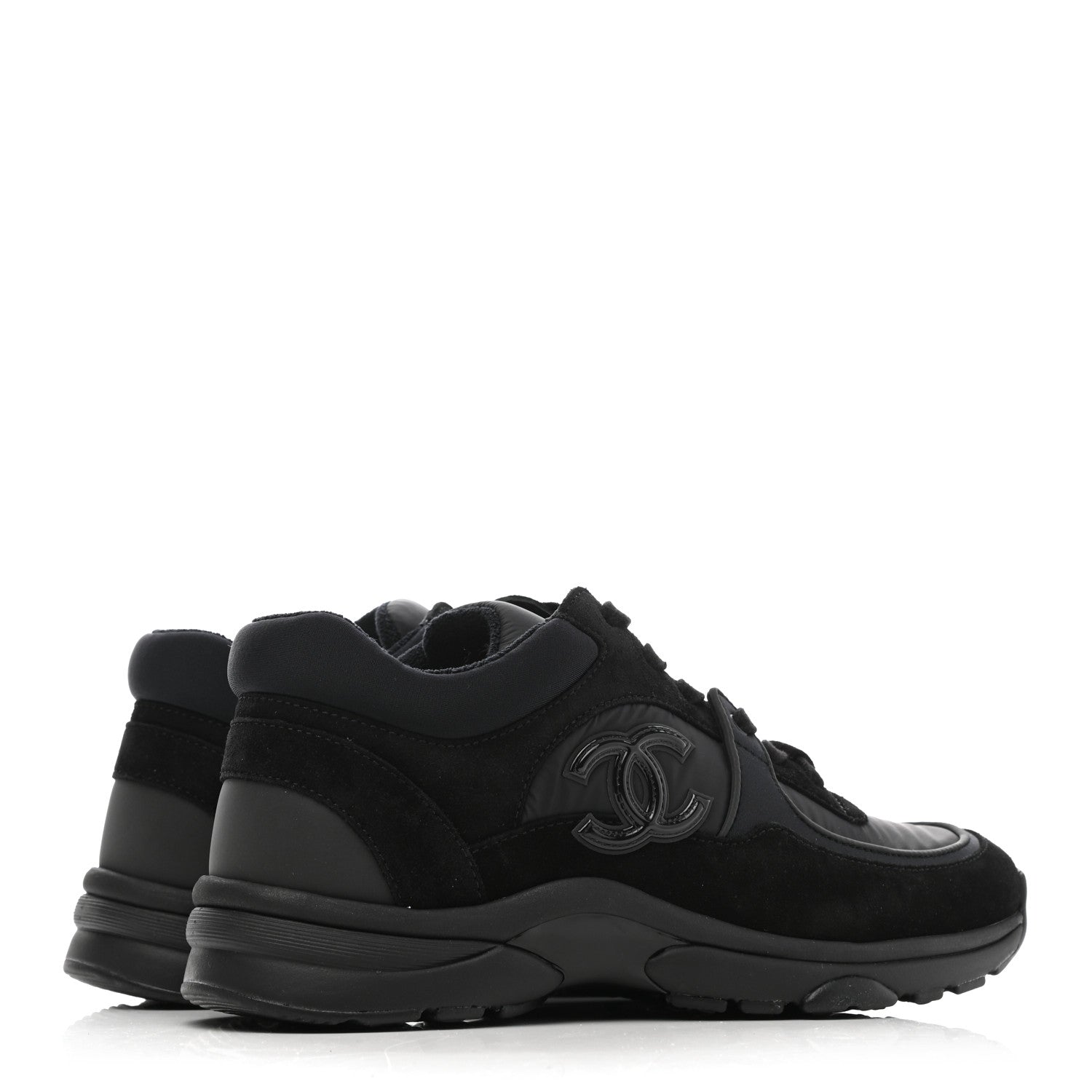 Chanel Nylon Calfskin Suede CC Sneakers 36 Black 4 of 8