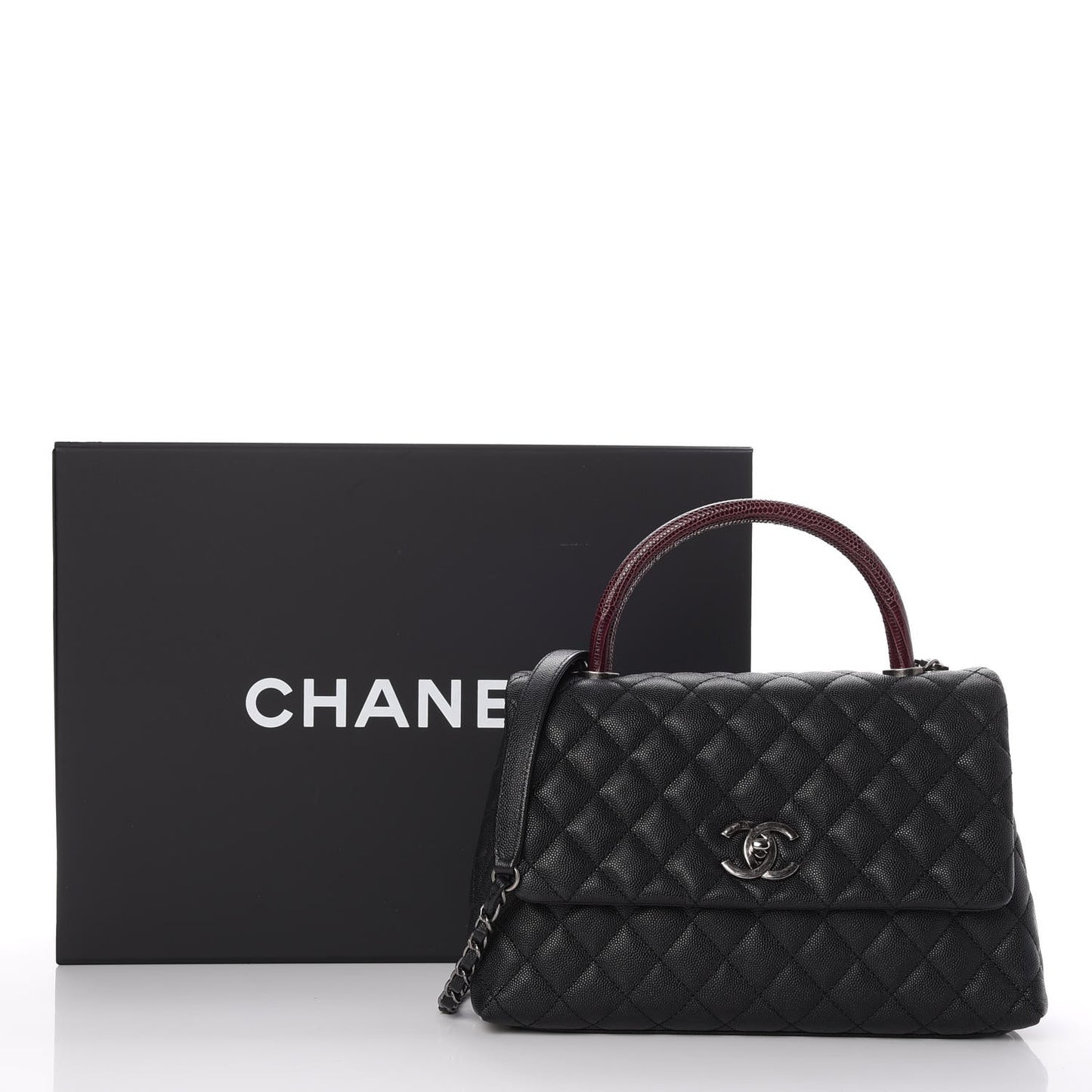 Caviar Lizard Quilted Small Coco Handle Flap Black