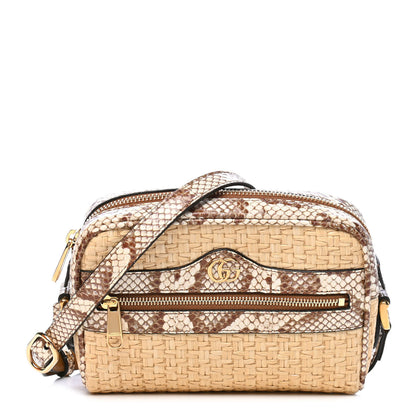 Gucci Raffia Elaphe Mini Ophidia Shoulder Bag Natural Cream Brown 1 of 6