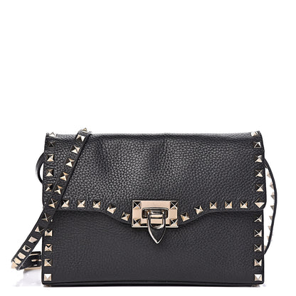 Valentino Garavani Pebbled Calfskin Medium Rockstud Flip Lock Crossbody Bag Black 1 of 14