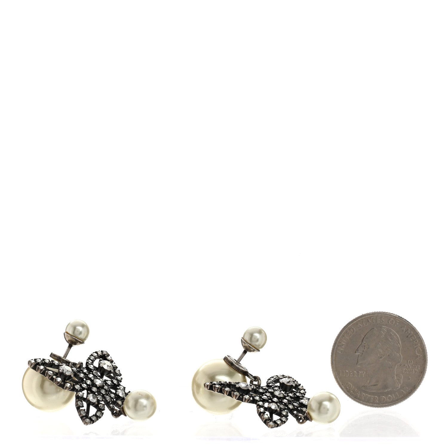 Christian Dior Crystal Pearl Butterfly Drop Earrings White 2 of 5