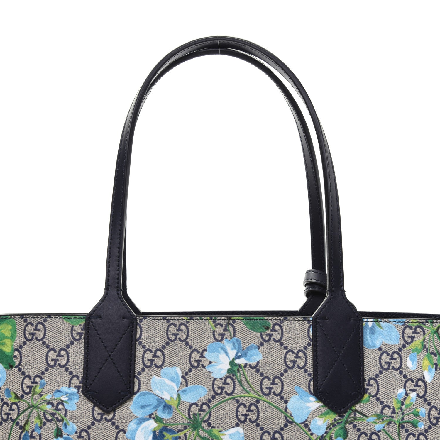 Gucci GG Supreme Monogram Blooms Small Reversible Tote Beige Blue Navy 12 of 14