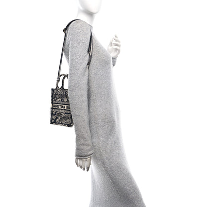 Christian Dior Canvas Toile de Jouy Reverse Embroidered Mini Book Tote Phone Bag Blue 2 of 10