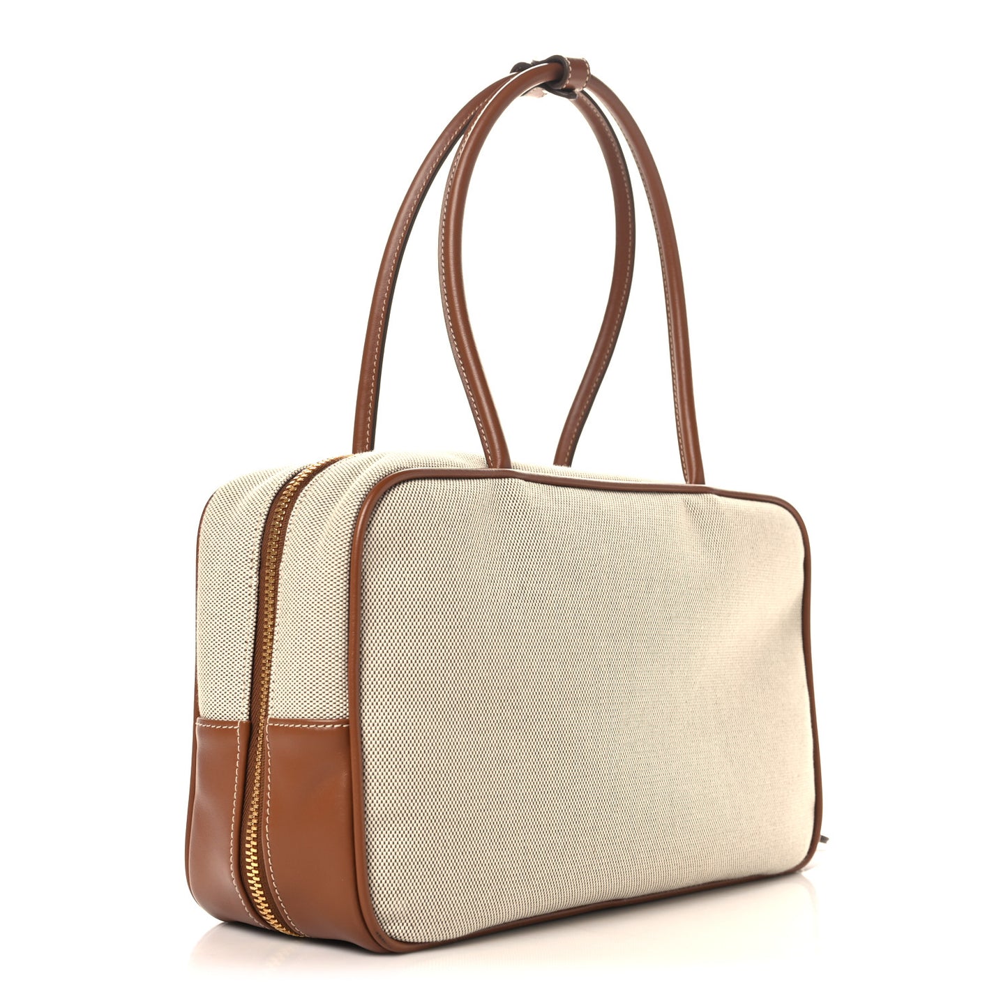 Canvas Calfskin Large Beau Top Handle Bag Naturale Brandy