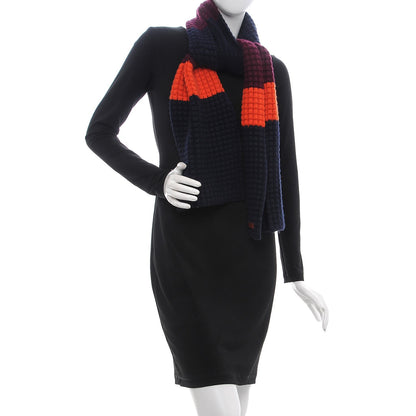 Burberry Wool Cashmere M Waffle Stripe Scarf Deep Claret Navy 2 of 6