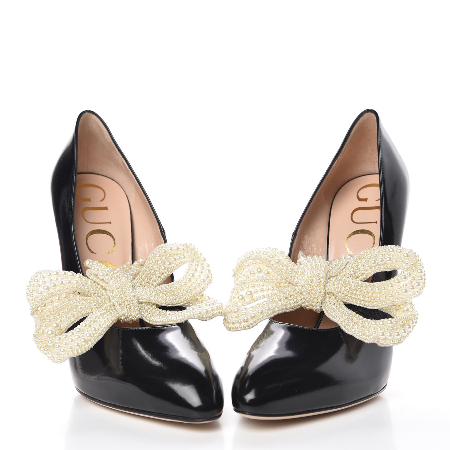 Gucci Polished Calfskin Removable Pearly Bow Elaisa Platform High Heel Pumps 36.5 Black 12 of 13