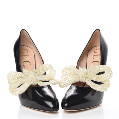 Gucci Polished Calfskin Removable Pearly Bow Elaisa Platform High Heel Pumps 36.5 Black 12 of 13