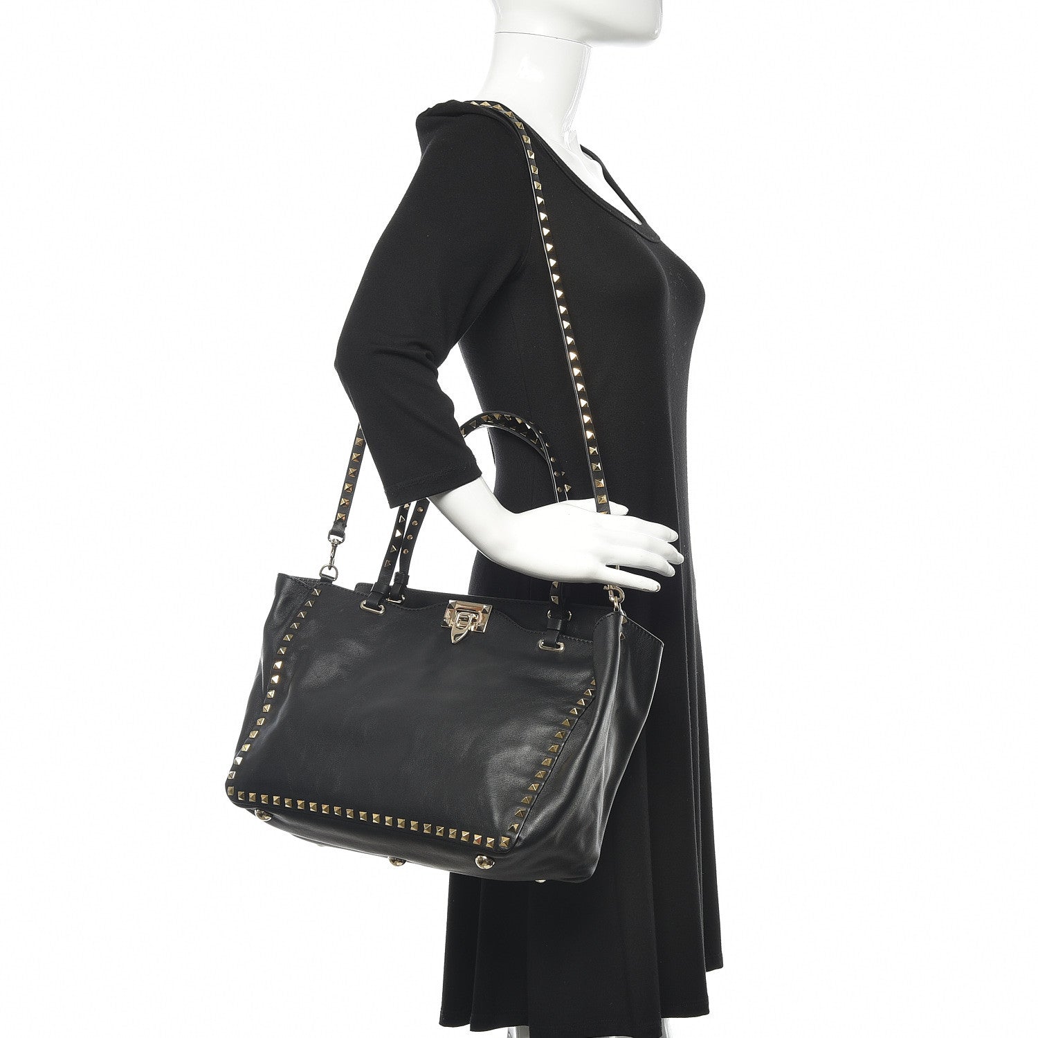 Valentino Garavani Vitello Medium Rockstud Tote Black 2 of 11
