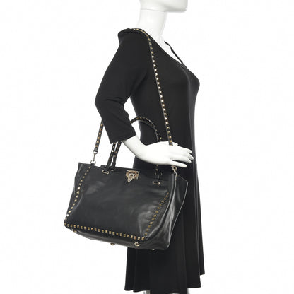 Valentino Garavani Vitello Medium Rockstud Tote Black 2 of 11