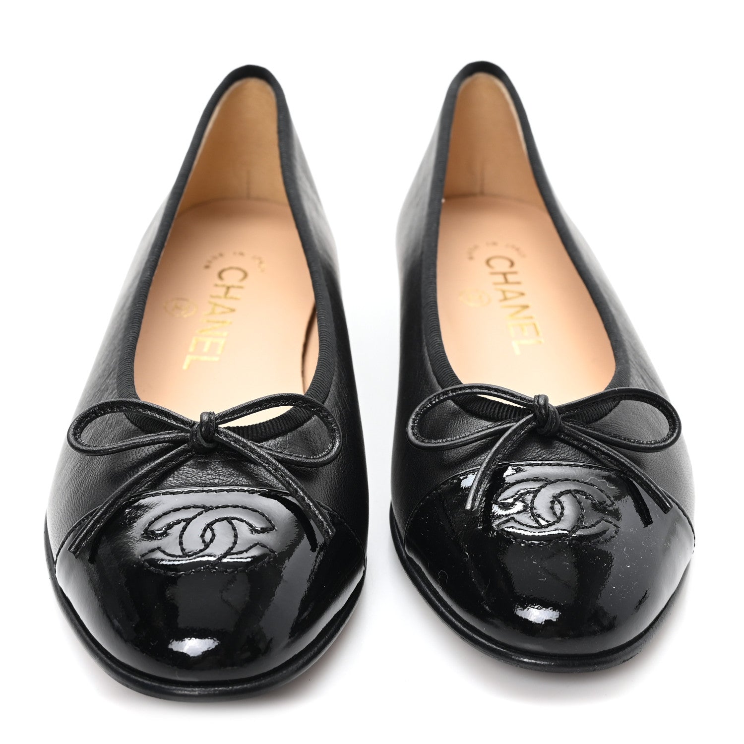 Chanel Lambskin Patent CC Cap Toe Ballerina Flats 35.5 Black 3 of 10