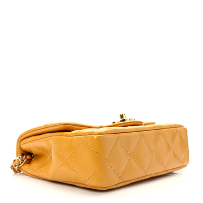 Chanel Shiny Lambskin Quilted Golden Links Top Handle Flap Yellow 4 of 10