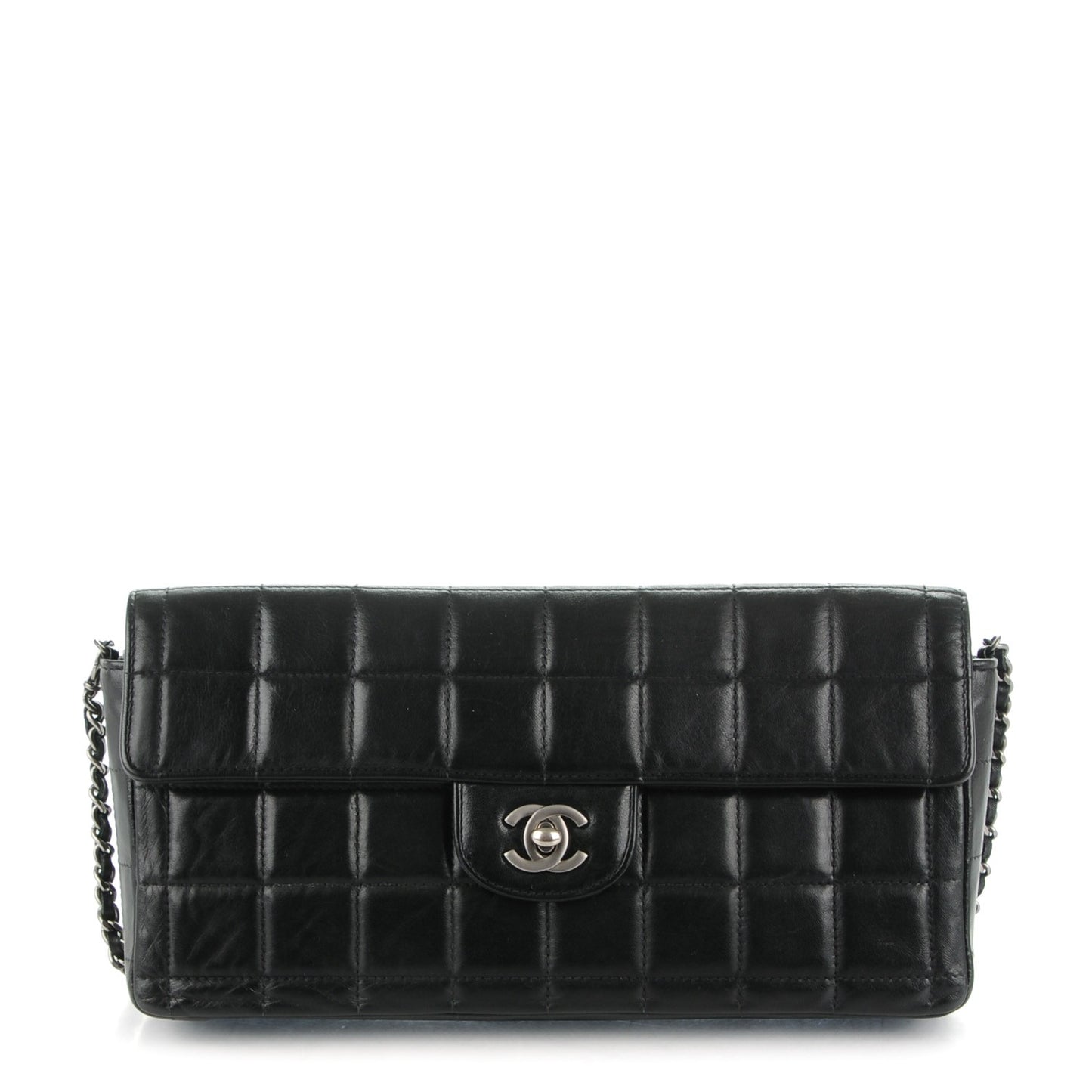 Lambskin Quilted East West Chocolate Bar Flap Black