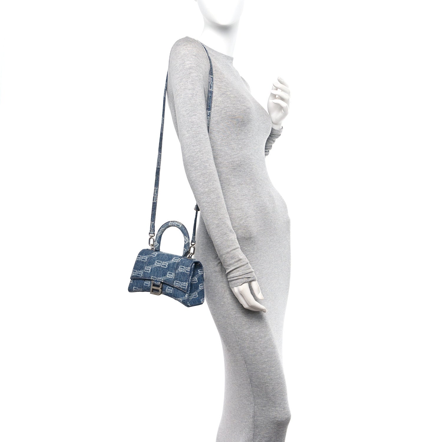 Balenciaga Denim BB Monogram Small Hourglass Top Handle Bag Blue 2 of 10