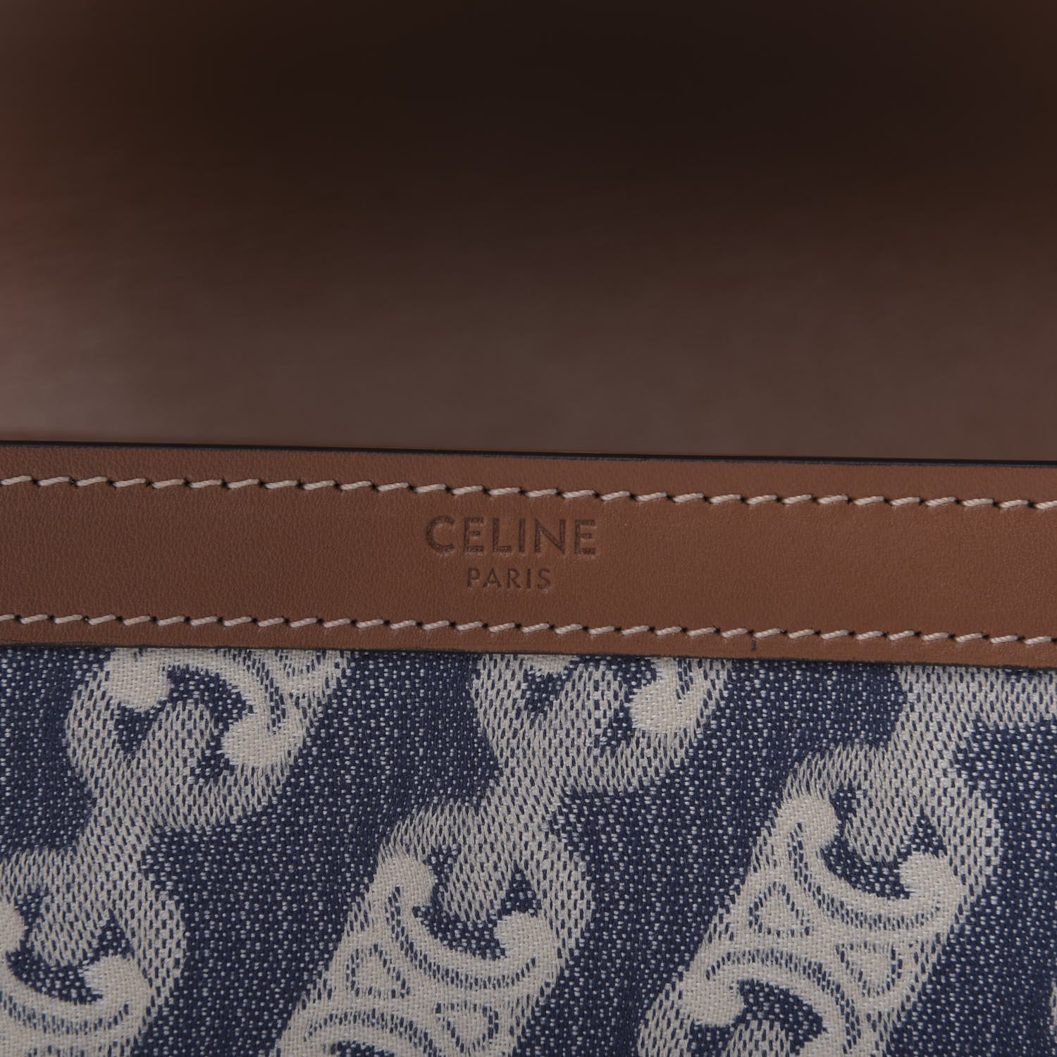 Celine Natural Calfskin Chaine Triomphe Jacquard Canvas Medium Triomphe Bag Navy Tan 8 of 9
