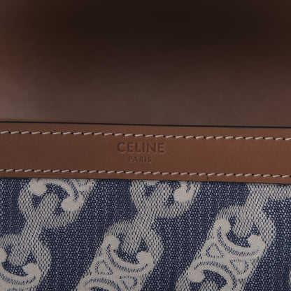 Celine Natural Calfskin Chaine Triomphe Jacquard Canvas Medium Triomphe Bag Navy Tan 8 of 9
