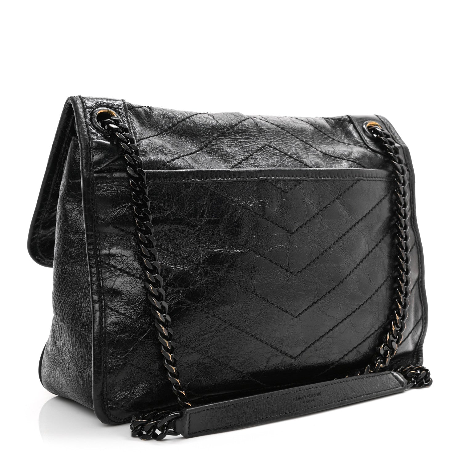 Saint Laurent Crinkled Calfskin Matelasse Monogram Medium Niki Chain Satchel Black 4 of 23
