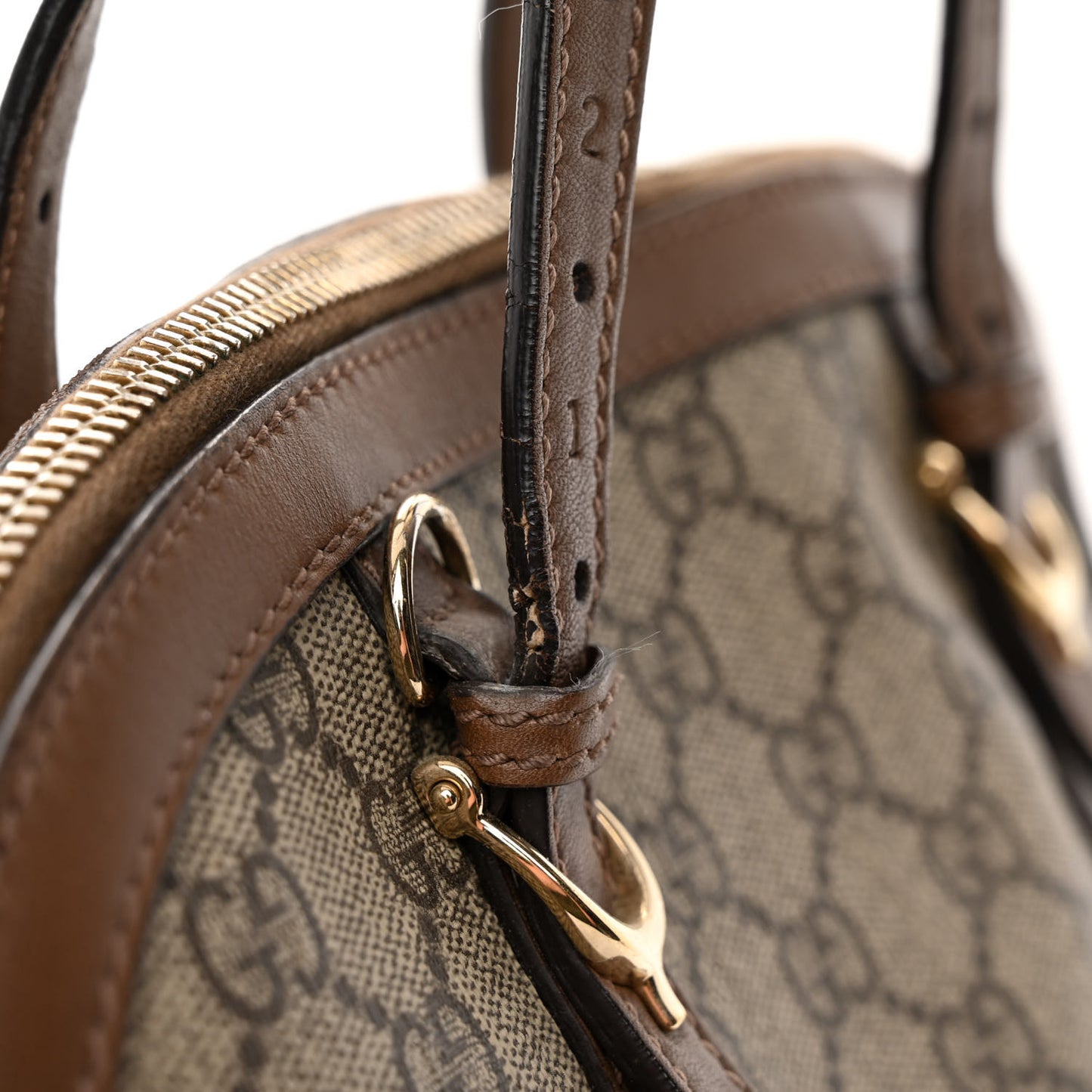 GG Supreme Monogram Margaux Calfskin Small Nice Top Handle Dome Bag Beige Ebony Acero
