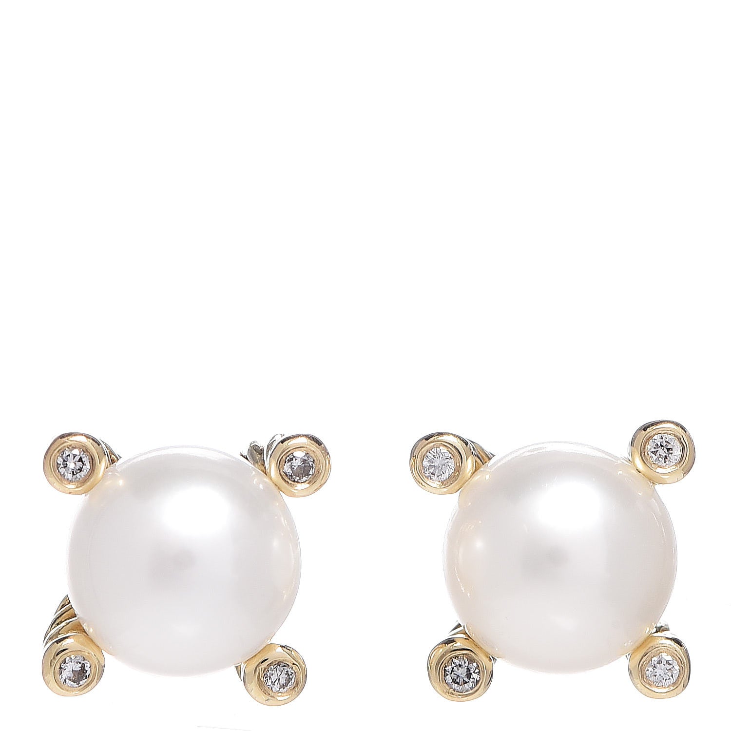 David Yurman 18K Yellow Gold Diamond Pearl 6mm Solari Earrings 1 of 5