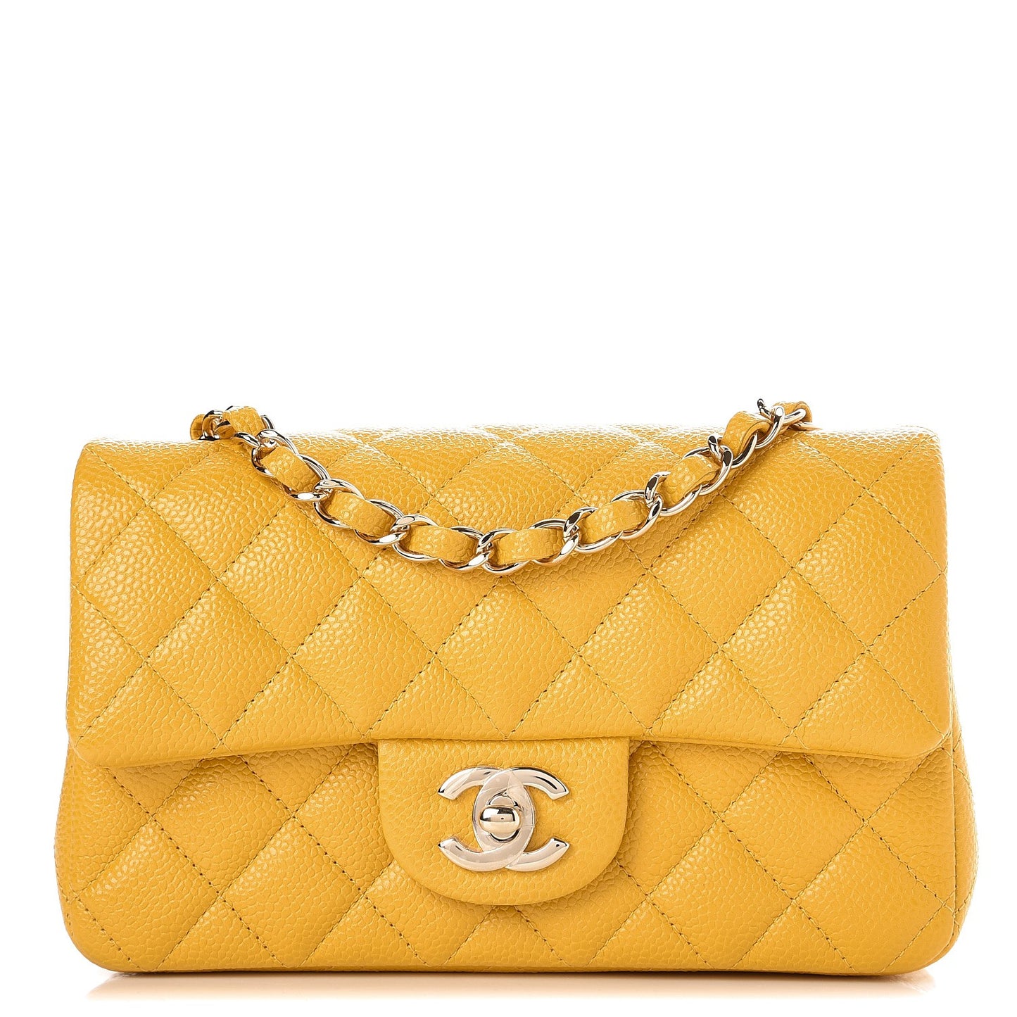 Caviar Quilted Mini Rectangular Flap Yellow